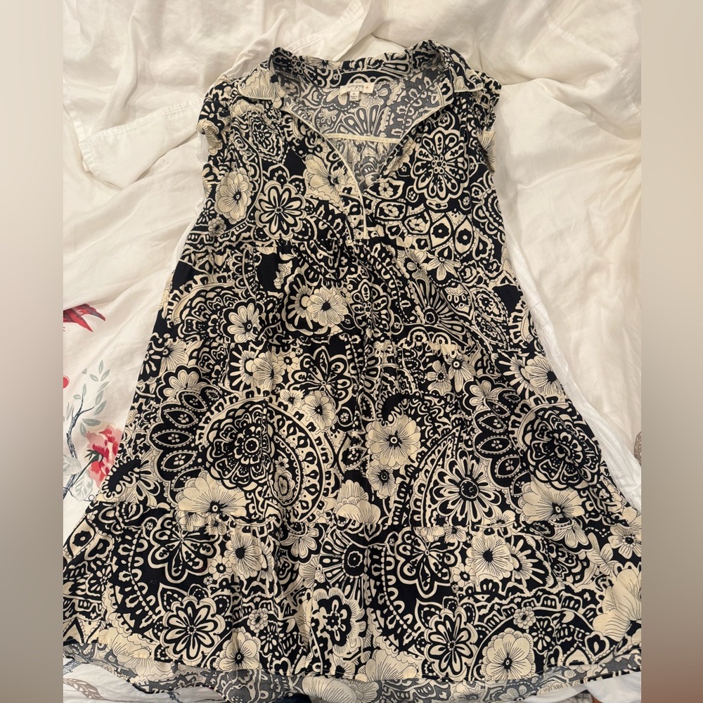 Umgee XL Collared Swing Dress- Black/Tan Floral